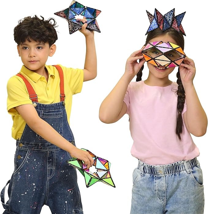 TOSY Magnet Pyramid Glow - 1 Cube Transforms into 1 Billion Shapes, 12 Pieces, 243 Rare Earth Magnets, Glowing, Holographic Design Magnet Tiles Creative Puzzle STEM/STEAM Toy, 3-Pack