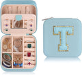 Parima Travel Jewelry Case - Small Organizer Box for Women, Mini Jewelry Box - Letter T, Sky Blue