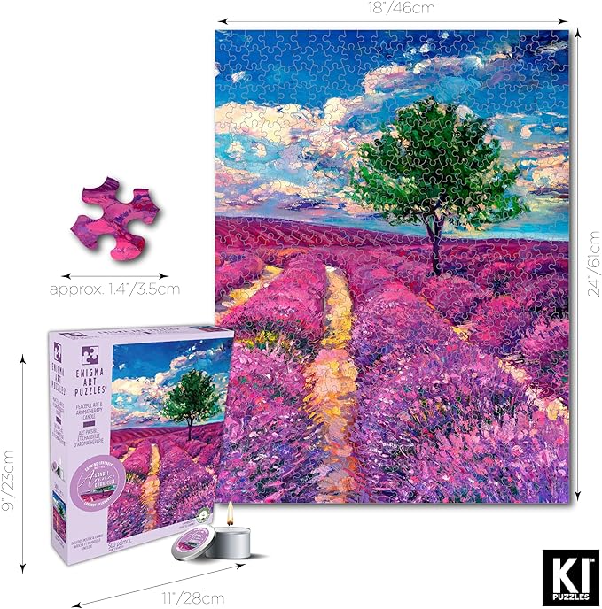 KI Puzzles 500 Piece Puzzle for Adults Aromatherapy Lavender Jigsaw with Scented Candle from Playview Brands