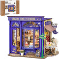 ROBOTIME DIY Miniature House Kit, Bakery Diorama House, Tiny House Kit for Adults, Mini Dollhouse Kit with Furniture Birthday Christmas Craft Hobbies Gift for Family/Friends (Leisure Time Tea Room)