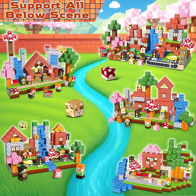300 PCS Magnetic Blocks - Magnetic Building Block for Kids Ages 4-8 8-12, Creative Construction Stacking Magnet Block Sets, Magnet Cubes Tiles Building Toy for Girl Boy Age 3+ Halloweens Birthday Gift