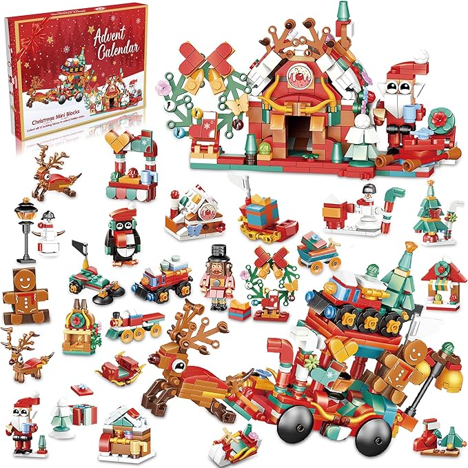 24-Day Building Block Countdown Calendar 2024 for Kids and Adults 24 Days of Building Fun with 12-in-1 Surprise Models