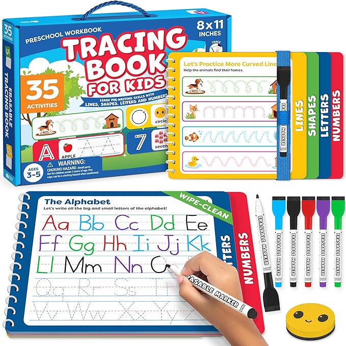 Preschool Learning Activities - Tracing Books for Kids Ages 3-5 - Toddler Handwriting Practice - Letter Tracing for Kids Preschool Kindergarten Workbooks 3-4, 4-5 Learning Books - 3 year old boy gift