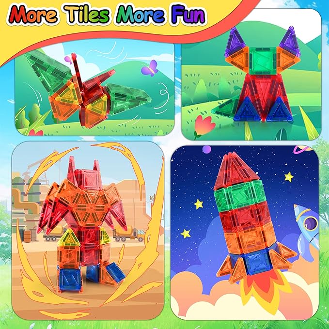 100pcs Mini Magnetic Tiles, Travel Kids Toys STEM Magnet Toy for Toddler Magnetic Blocks Building Preschool Learning Sensory Montessori Toy for 3+ Year Old Boys and Girls