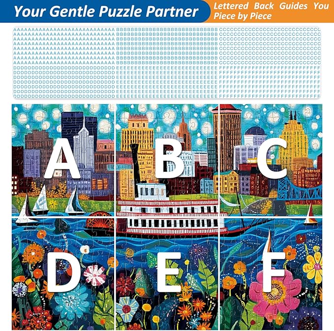 300 Pieces Puzzles for Adult,Riverboat Scene Puzzle for Kids Teen Adults,Interlock Perfectly Letter on Back,Folk Art Design Jigsaw Puzzle for Kids Ages 8-10,Puzzle for Family Game Nights,20.5 x 15 in
