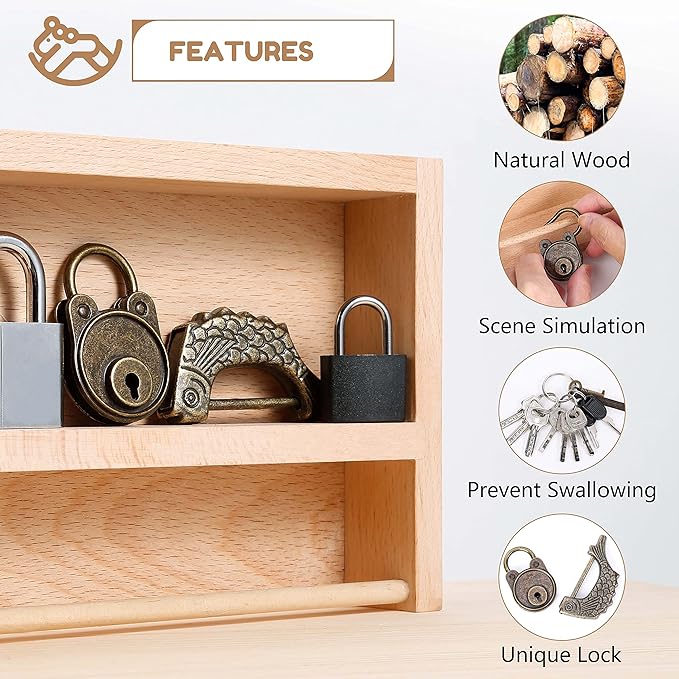 Woodtoe Montessori Lock and Key Toy Set for Kids, Educational Lock Set Keys, Wooden Learning Montessori Materials for 3 4 5 6 Toddlers, Preschool, Home Classroom STEM Educational Birthday Toys