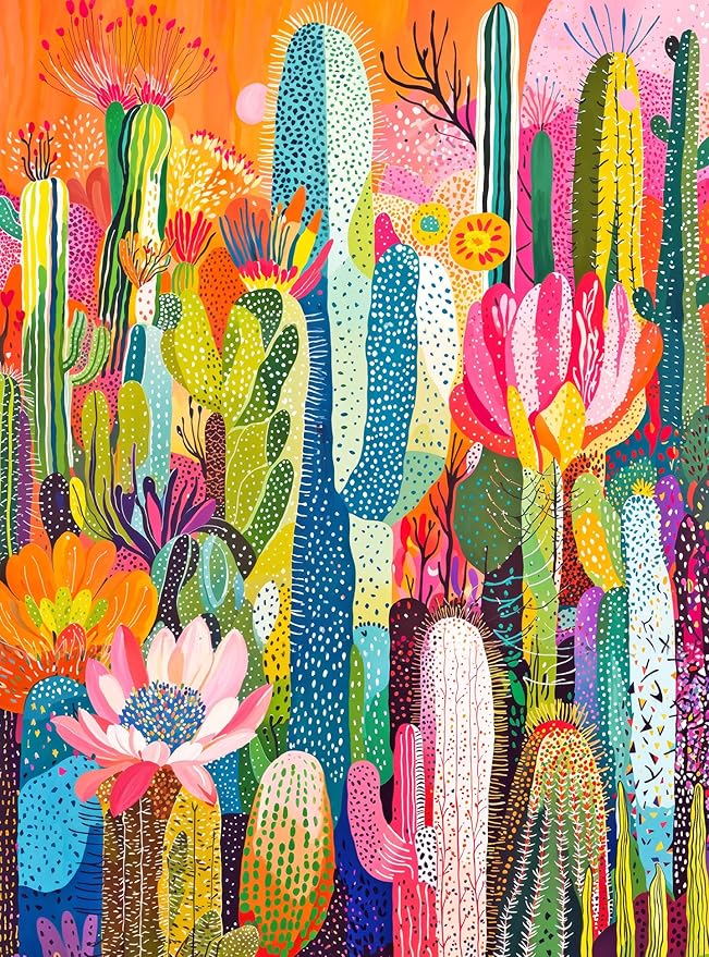 Cross & Glory - Cactus Inferno: The Desert in Bloom - 1000 Piece Jigsaw Puzzle for Adults | Vibrant Desert Cactus Puzzle | Best New Abstract Puzzle Challenge
