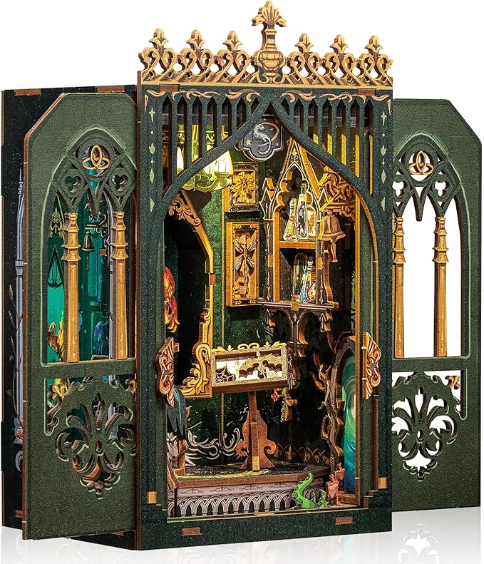 Cutefun Book Nook Kit, DIY Miniature House Kit for Beginners, Book Nook Kits for Adults, Wooden Dollhouse for Bookshelf Decor, Gifts for Family and Friends (The Darkness Herbarium)