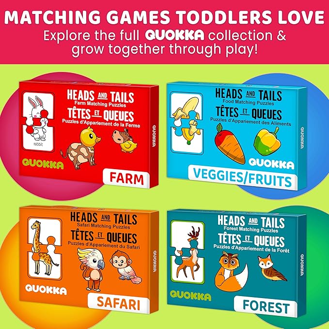 QUOKKA Toddler Puzzles Ages 2-4 – 100% Self-Correcting 16 Matching Pairs of Fruits Veggies – Educational Toddler Puzzles Ages 1-3 with 32 Pieces - Memory Matching Games for 3-5 Years Old Boys & Girls