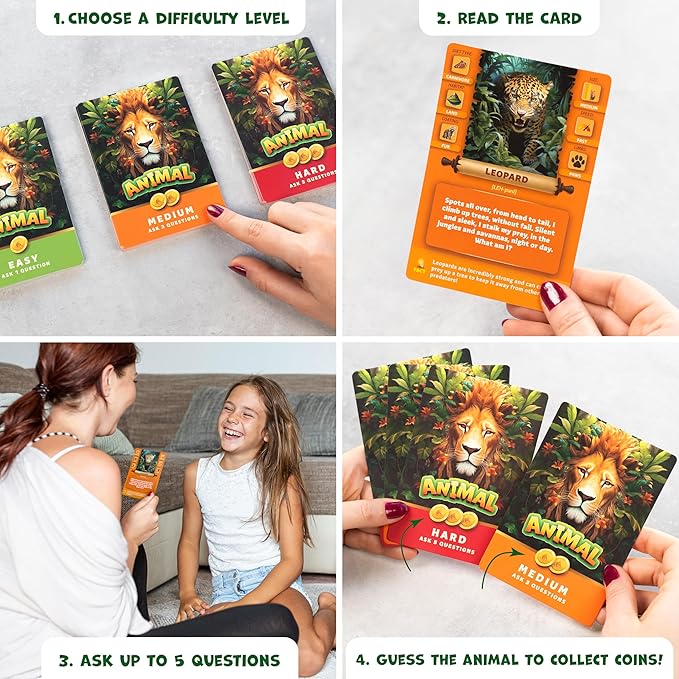 Guess The Animal – Educational Guess In 5 Clues Game for Kids & Family – Fun Children’s Guessing Game for Learning Animals, Perfect for Home, School or Travel – Girls, Boys Ages 6, 7, 8, 9, 10