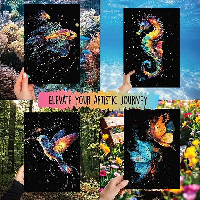 Animals Scratch Art Book for Adults - Colorful Animal Series Scratch Art | Scratch Painting Foil Art for Adults | Scratch and Sketch Animal Series Books | Foil Engraving Scratch Art (Animal Series)