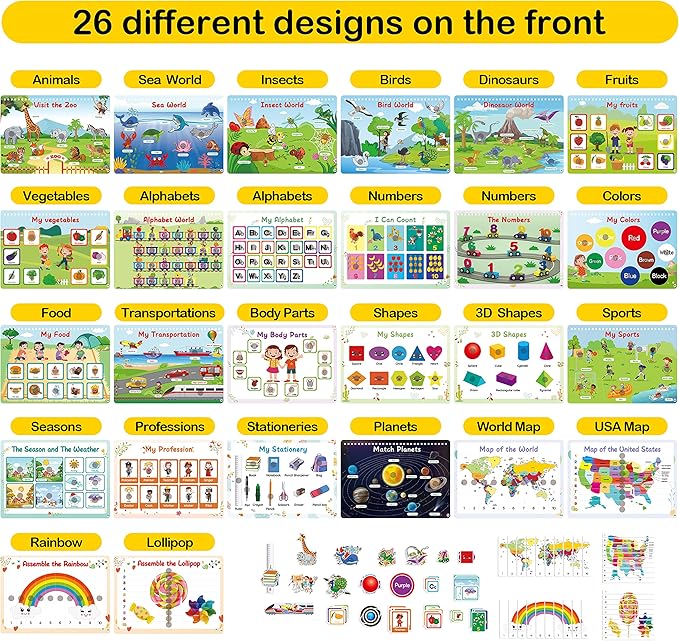 WJPC 53 Designs Busy Book for Toddlers 1,2,3,4,5,6 Years. Preschool Learning Busy Board Kids Boys&Girls Quiet Montessori Toddler Activity Book, Tracing Coloring