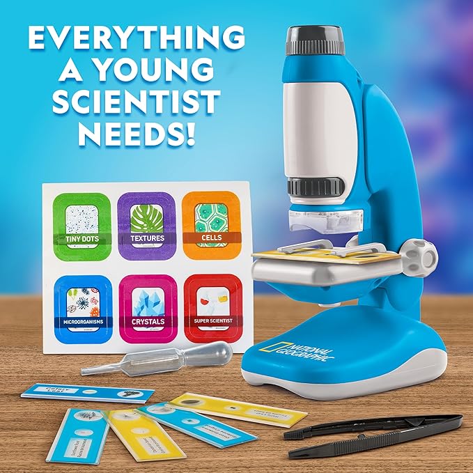 Blue Marble National Geographic Junior Microscope for Kids- Kit Includes Up to 250x Magnification Handheld Mini Attachment, 12 Slides, Lab Guide, Science Toy for Ages 6-12, STEM Project