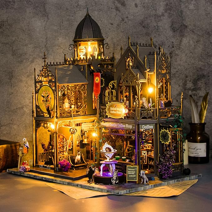 DIY Miniature House Kit: 3D Wooden Puzzle Miniature Kit with LED Lights, Small Tools & Music Box, Tiny House Diorama Building Kit for Adults Teens, Mini Wooden Dollhouse Creative Gift