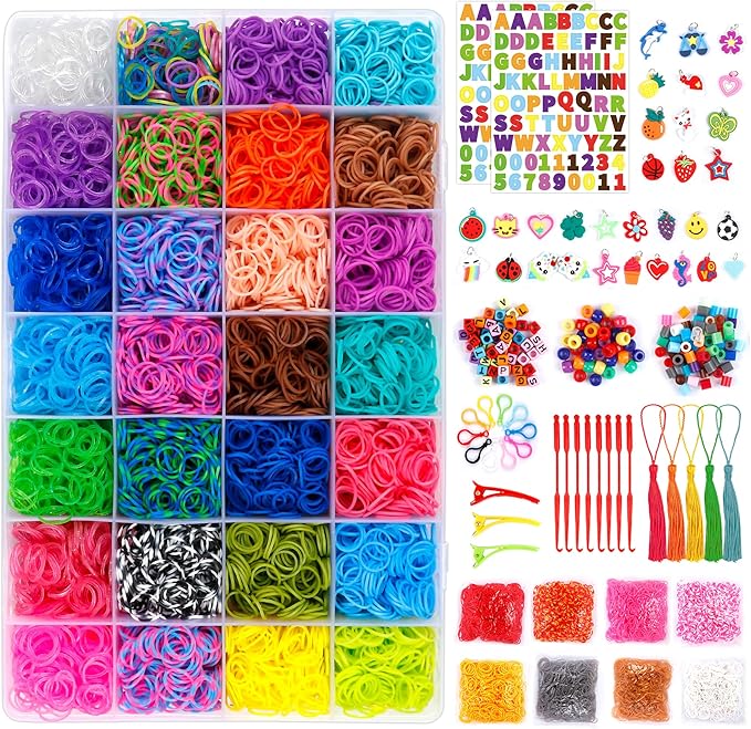 INSCRAFT Rubber Band Refill Kit: 18,950+ Rubber Bands in 37 Colors, S-Clips, Beads, Backpack Hooks, Tassels and More, DIY Friendship Bracelet Making Kits, Christmas Birthday Gift for Kids