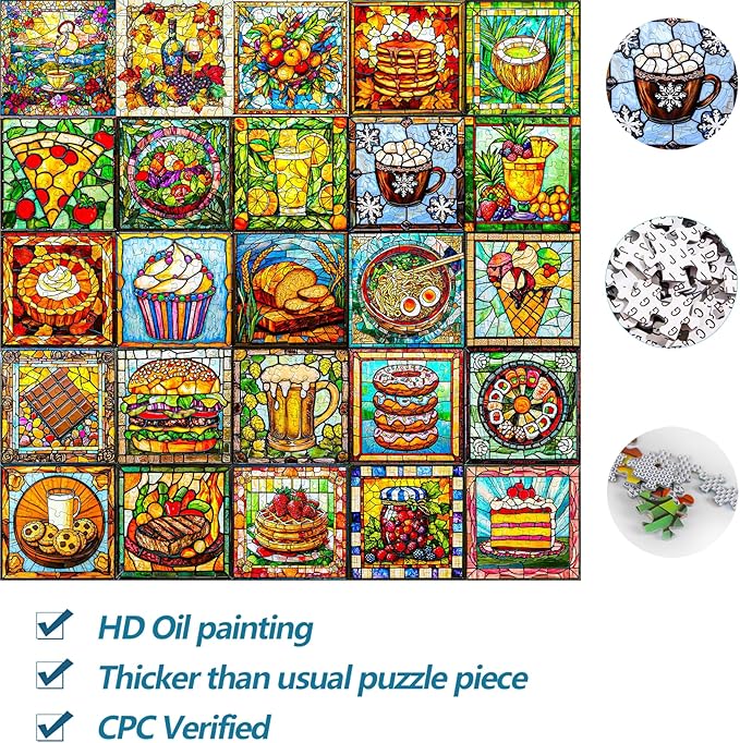 Bgraamiens-Glassy Delicacy-Stained Glass Food Collage Puzzle 1000 Pieces Extremely Beautiful Jigsaw for Adults - Difficult Funny Puzzle for Adults