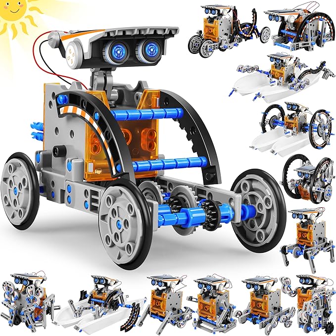 Bottleboom STEM 13-in-1 Education Solar Power Robots Toys for Boys Age 8-12, Educational Toy Science Kits for Kids Experiment Robotics Set Birthday Gifts for 8 9 10 11 12 Years Old-Green