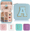 Parima Travel Essentials for Women Jewelry Box, Travel Accessories for Teen Girls Trendy Stuff | Necklace Organizer Earrings Organizer Ring Organizer - Letter A, Sky Blue