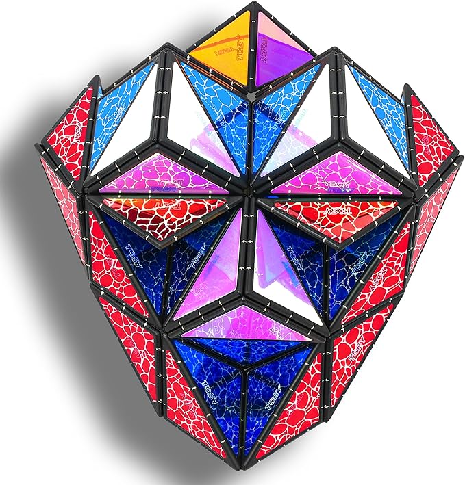 TOSY Magnet Pyramid Stone - 1 Cube Transforms into 1 Billion Shapes, 12 Pieces, 243 Rare Earth Magnets, Holographic Design Magnet Tiles Creative Puzzle STEM/STEAM Toy, 4-Pack