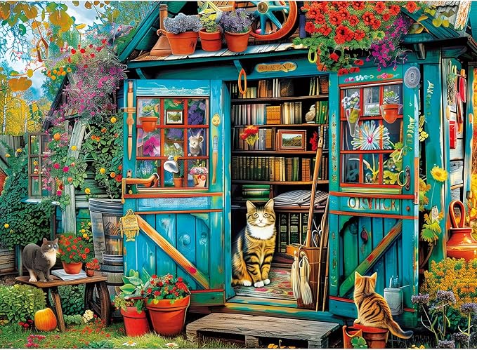 500 Piece Puzzle for Adults Jigsaw Puzzles Cat Puzzles, Book House Puzzles for Elderly Kids Teens, Artistic Decorations, Educational Toys Challenging Activity Gift Family Puzzle Lovers for Friends