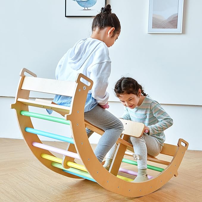 Avenlur Bailis Ultimate 3-in-1 Playset for Kids - Seesaw, Climbing Arch and Rocker - Waldorf and Montessori Climbing Toy for Children 2-6 Years - Toddler Climbing Toys (Colored)