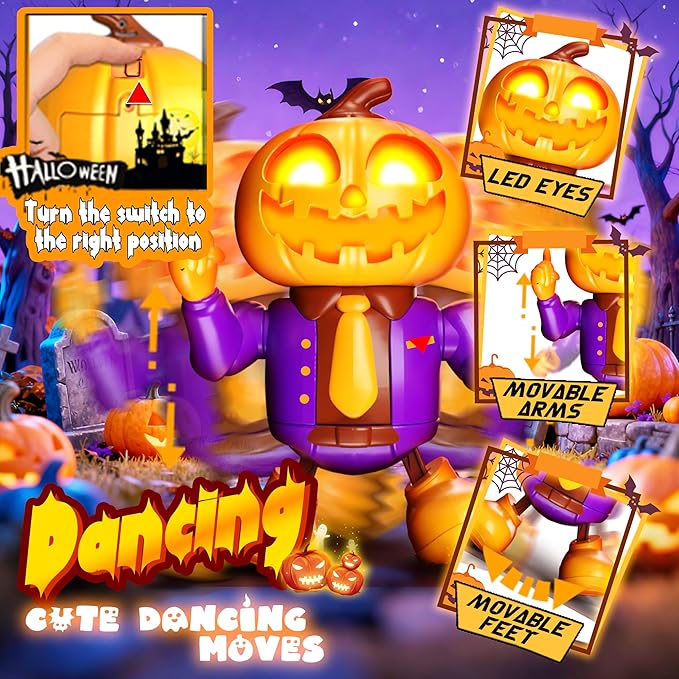 Halloween Pumpkin Dancing Robot Toy – Light-Up Musical Walking Figure, Party Decoration for Boys & Girls Ages 3-8, Fun Holiday Gift