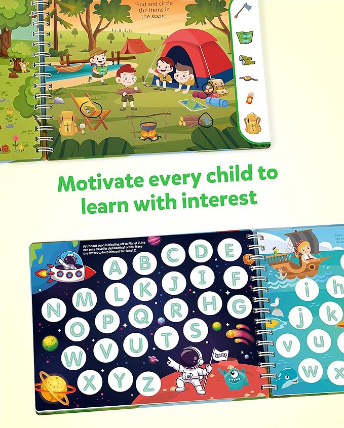 Coogam Magic Writing Practice for Preschool with Color Pattern, Learn to Write Workbook for Kids Age 3-12 Toys, Reusable Alphabet Numbers Tracing Book Learning Activities
