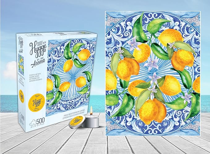 KI Puzzles 500 Piece Puzzle for Adults Aromatherapy Mediterranean Tile Jigsaw + Scented Candle Playview Brands