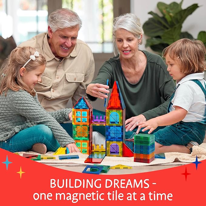 Magnetic Tiles 125 PCS+ Bonus Zippered CASE, Kids Toy for 3 4 5 6 7 8 Year Old Boys & Girls, Magnetic Tiles Building Set, Great Gift for Kids Aged 3-8, XL Set