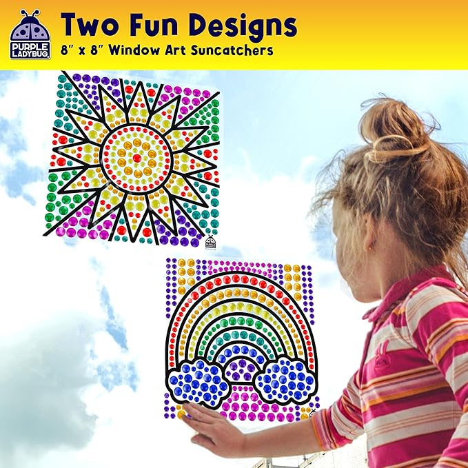 PURPLE LADYBUG SUNGEMMERS Window Gem Art Suncatcher Kits - Christmas Stocking Stuffers for Kids 8-12, Birthday Gifts for Girls & Boys, Crafts for Ages 4-10, Fun DIY Art Kit for Kids 6-12