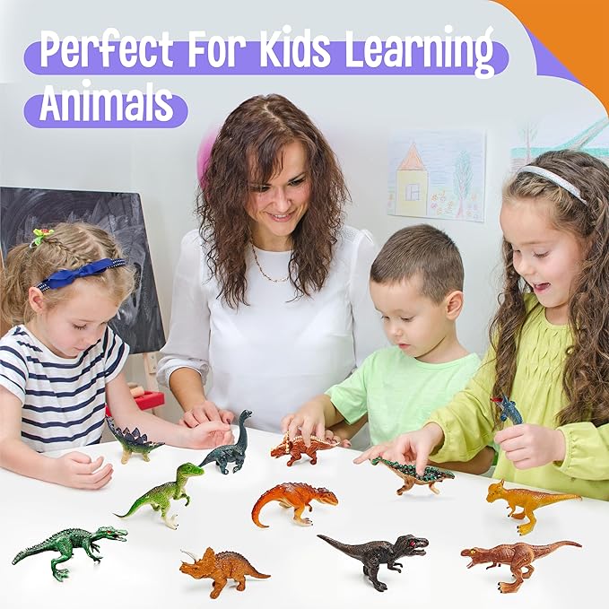 SpriteGru 12 Dinosaur Figurines for Kids, Plastic Animal Toys Tiny Portable Dinosaur Figures Playset Montessori Toy Educational Game for Homeschool Preschool Toddler Kids