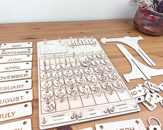 Montessori Wooden Perpetual Calendar, Hands-On Learning Toy for Kids, Homeschool & Classroom Decor, Educational Gift for Toddlers