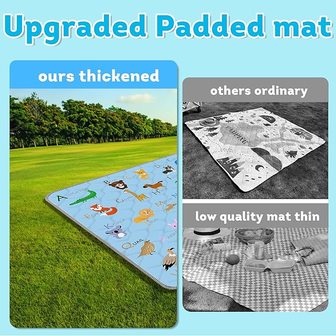 Baby Play Mat，Thick Soft 47" X 47" Playpen mat, Non-Slip and Machine Washable Baby Play Mats for Floor，Crawling Mat for Babies, Toddlers & Infants to Play and Learn (Blue Animal)