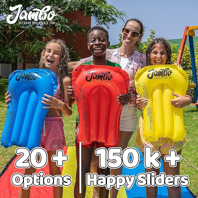JAMBO 24Ft XL Slip Splash and Slide and 2 Bodyboards, Heavy Duty Lawn Water Slide, Summer Water Toy with Sprinkler for Backyard Outdoor Water Fun n Toys for Kids, Splash Mat Splash Pad