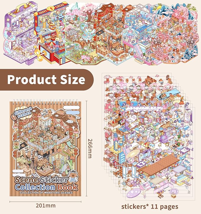 DIY 3D House Stickers, 6 Sets Fun DIY Stickers Scene Make Your Own Mini House Cute Cartoon Animal Scene Stickers for Kids Adult Sticker Art Relief Stress Pass The Time