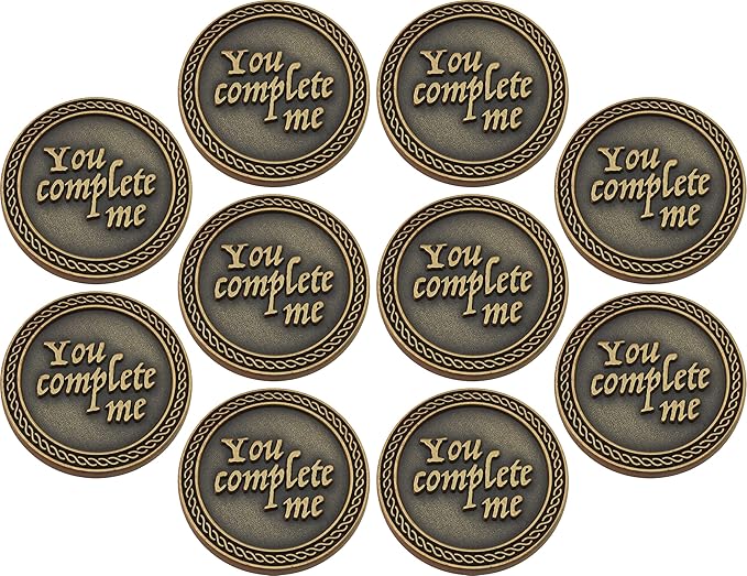 Bulk Set of 10 Romantic Love Expression Coins, You Complete Me, I am Better Because of You, Anniversary Pocket Tokens for Date Night, Love Gift for Men & Women, from Him or Her