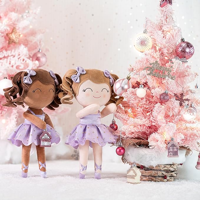 Gloveleya Baby Dolls Soft Snuggly Curly Hair Ballerina Doll First Baby Girl Gifts Plush Ballet Doll with Lace Mesh Dress Purple 14inches Ballerina Series