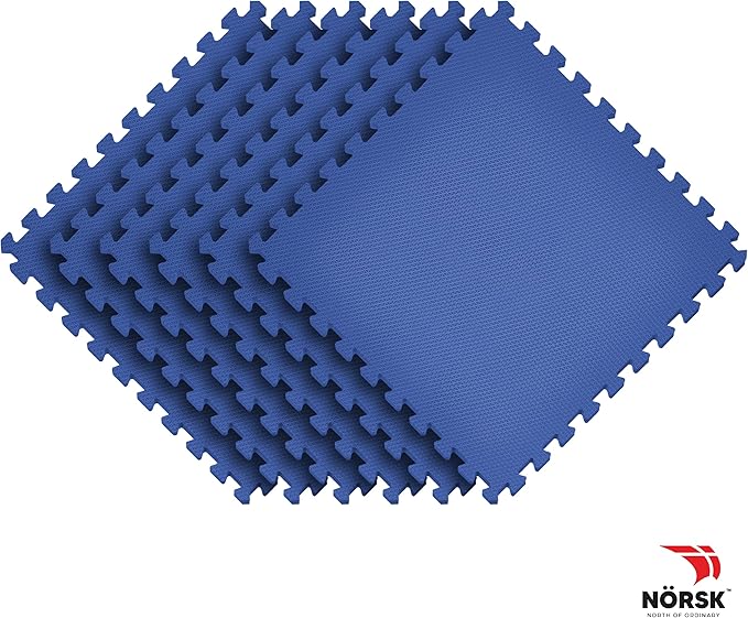 Norsk Duräflex Lite Puzzle Mats Interlocking EVA Foam Floor Tiles Solid Color, 60 Tiles - 240 Sq. Ft., 1/2" Thick, Blue