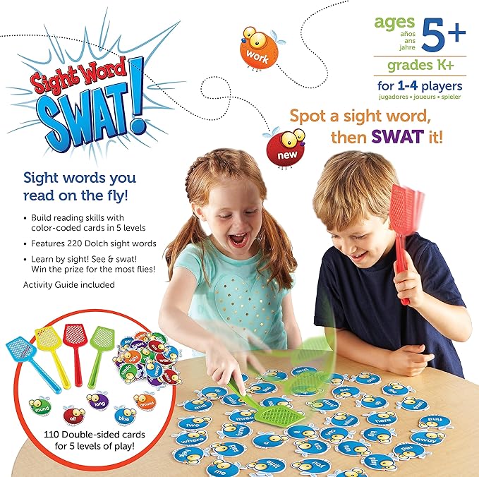Learning Resources Sight Word Swat A Sight Words Game - Phonics Flash Cards, Board Games for Kids, Montessori Spelling , Homeschool, Classroom Must Haves, Teacher Supplies, Gifts for Boys and Girls