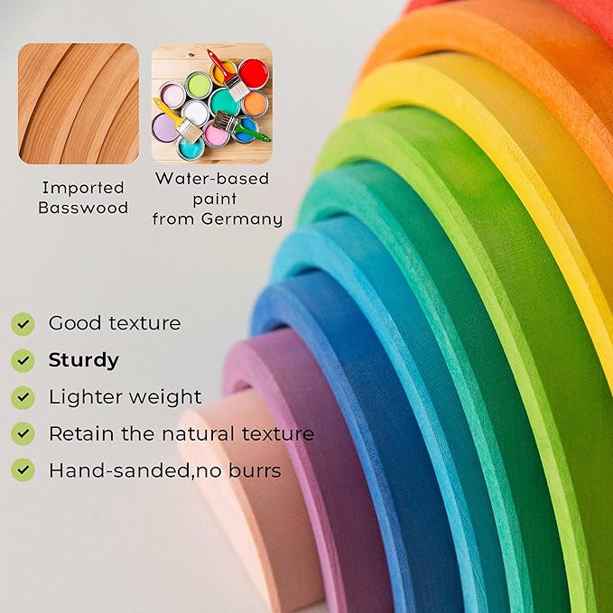 AVDAR 12Pcs Wooden Rainbow Stacker Toy, Extra Large Wooden Rainbow Stacking Toy, Montessori Nesting Puzzle for Kids