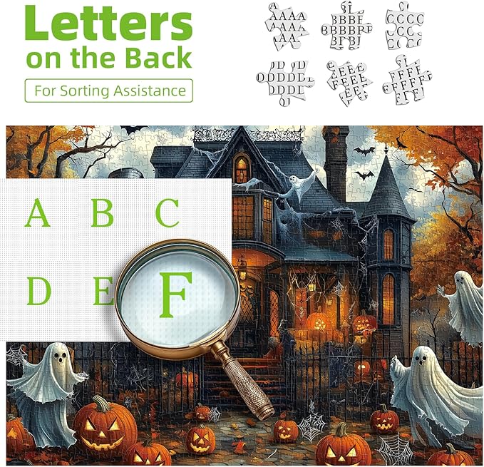 Halloween Haunted House 1000 Piece Jigsaw Puzzle for Adults Spooky Ghosts & Pumpkins Gothic Mansion Challenging 1000-Piece Puzzle with Poster - Fun Adult Puzzle Game for Game Night (27"x20")