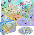 LELEMON Puzzles for Kids Ages 4-6,USA Map 100 Piece Puzzles for Kids Ages 4-8 in a Metal Box, Educational Jigsaw Puzzles 100 Piece Puzzle Games Puzzle Toys for Girls and Boys