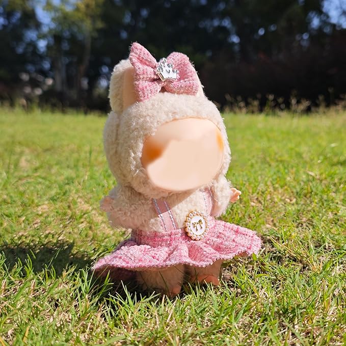 Clothes for 17cm Doll, 2 PCS Pink Cute Chic Style Hair Clip & Dress Set, Dress up Outfit Exquisite Accessories for Dolls