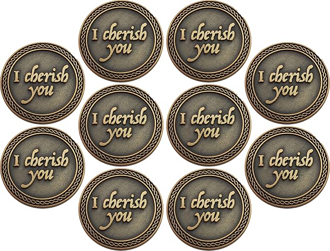 Bulk Set of 10 Romantic Love Expression Coins, I Cherish You, I Can't Stop Thinking About You, Anniversary Pocket Tokens for Date Night, Love Gift for Men & Women, from Him or Her