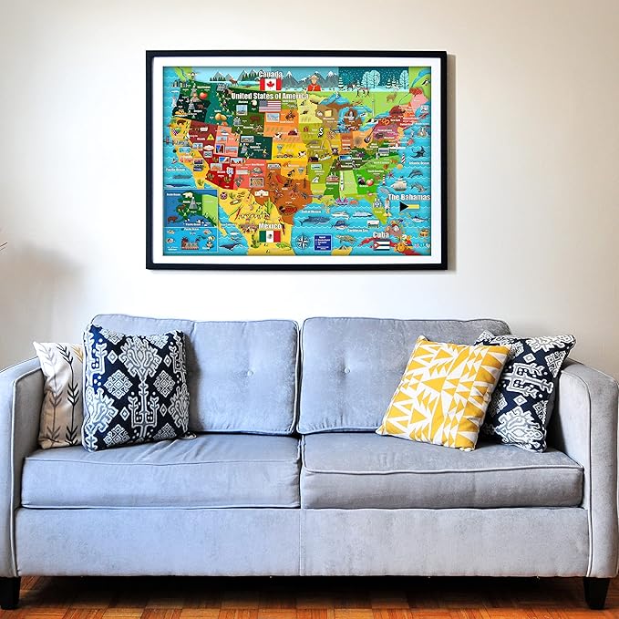 Think2Master United States Map 250 Pieces Jigsaw Puzzle Fun Educational Toy for Kids 8-10 10-12, School & Families. Great Gift for 8+ to Stimulate Learning of USA. Size: 14.2” X 19.3”