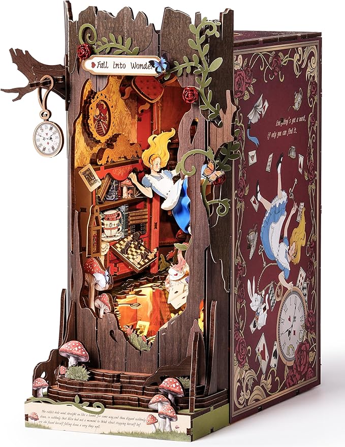 Rolife DIY Book Nook Kits Fall into Wonder, Fairy Tale Bookend Wooden 3D Puzzles for Bookshelf Decor, DIY Miniature House Building Kit for Adults, DIY Crafts/Surprised Gifts for Teens & Book Lovers