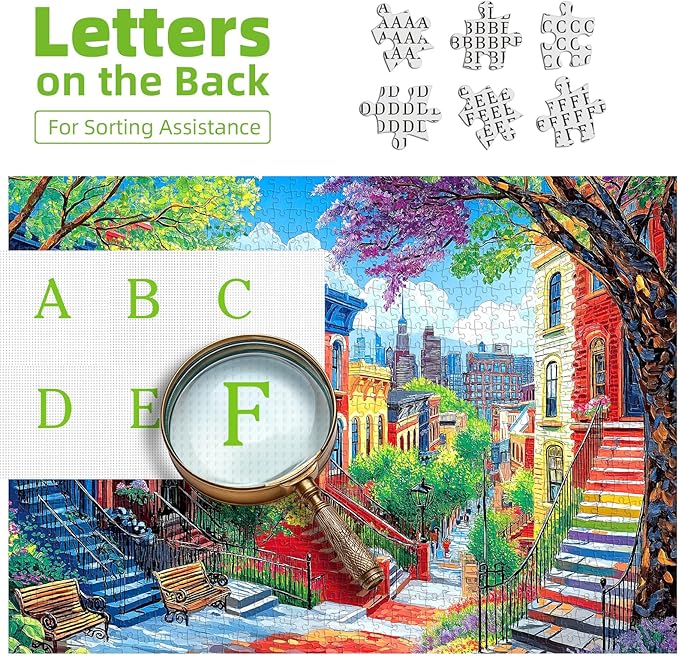 Colorful City Street 1000-Piece Jigsaw Puzzle for Adults - Vibrant Urban Brownstone Scene with Blooming Trees - Challenging Puzzle Games for Adults & Family Game Night (27.6" x 19.7")