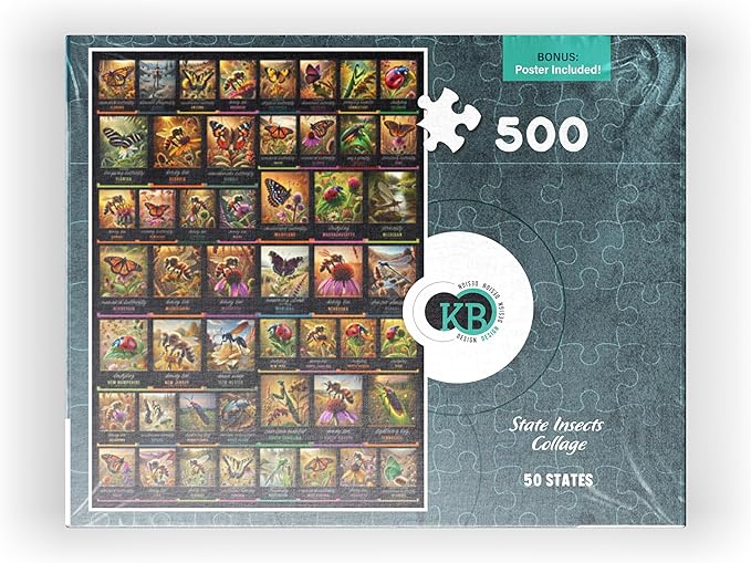 MyPuzzle Collage: State Insects Poster, Vol.1 - Premium 500 Piece Jigsaw Puzzle for Adults