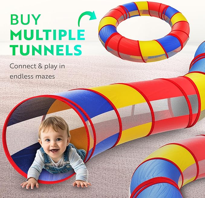 Playz Extra-Large Play Tunnel for Toddlers 1-3 Years – Pop-Up Baby Crawl Tube, Sensory Activity, Indoor & Outdoor Kids Toy, Collapsible for Easy Storage