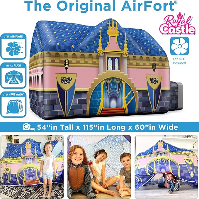 The Original Patented AirFort - Build A Fort in 30 Seconds, Inflatable Fort for Kids, Play Tent for 3-14 Years, A Playhouse Where Imagination Runs Wild, Fan not Included (Royal Castle)